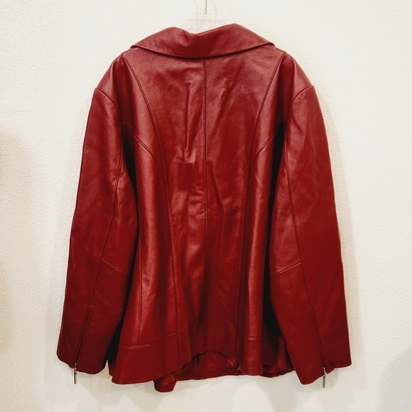 LANE Bryant Red 100% Pure Leather Jacket Size 26/28 - Picture 10 of 12